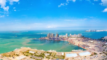 Opportunities for Hydrogen Production with CCUS in China cover image_A picture of Haikou Port Container Terminal Aerial View, The Main Transportation Hub for Hainan Free Trade Zone of China